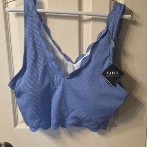 Zaful Light Blue Scalloped Edge Top